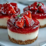 Sweet and tart strawberry lemonade jello cheesecake cups layered with graham crust.