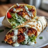 Deliciously wrapped Caesar chicken, highlighting a crunchy corn coating and vibrant greens.