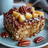 Cozy Apple Baked Oatmeal featuring tender apples, nuts, and sweet maple syrup drizzle.