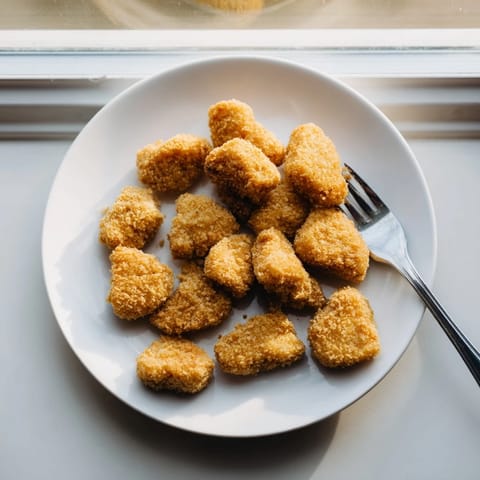 Crispy, golden-breaded Chicken Nuggets arranged on a plate next to small ramekins of ketchup and honey mustard.