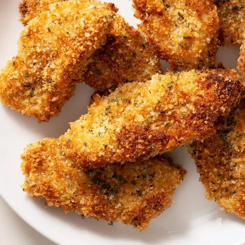 Tender chicken strips coated in herbed panko breadcrumbs, baked to a perfect crunch for a healthier family dinner.  