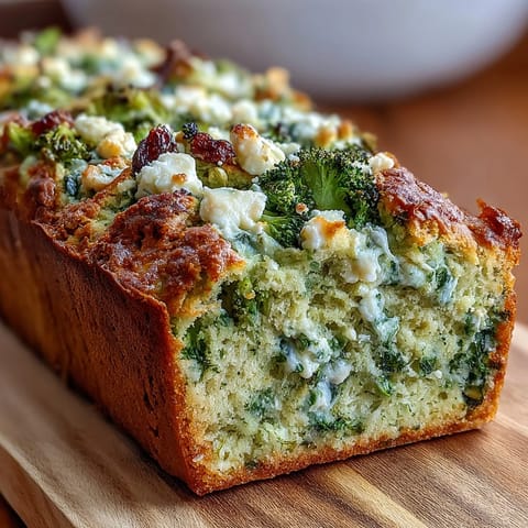 Savory Broccoli and Feta Loaf, a golden-baked delight with visible green florets.