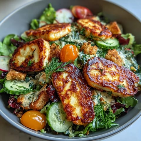 Golden-fried halloumi and juicy blood orange pieces in vibrant Halloumi Blood Orange Fattoush.
