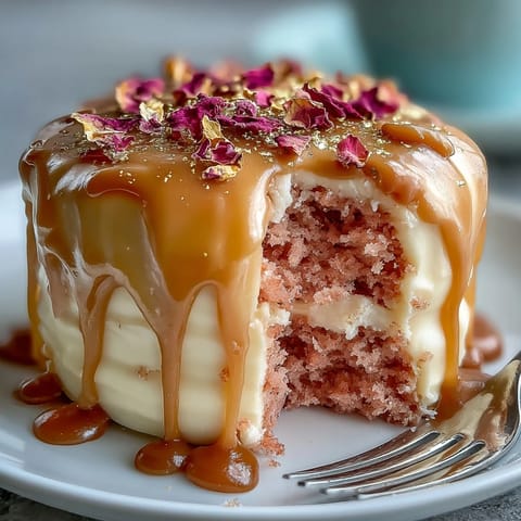 Elegant pink Bridal Shower Rosé Velvet Cake glistens with shimmering gold drip perfection.