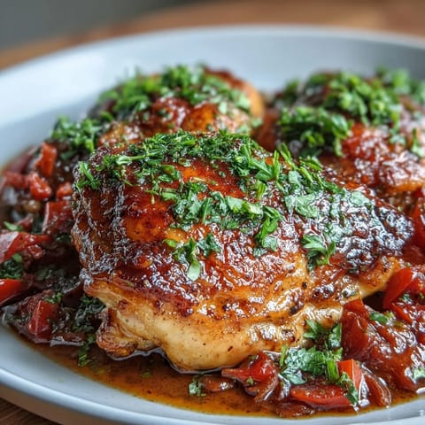 Savory Easy Basque-Style Chicken with tender chicken and colorful bell peppers, perfect for dinner.