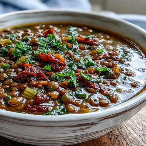 Hearty French Lentil Stew, a robust vegetarian dish with tender lentils and vibrant veggies.