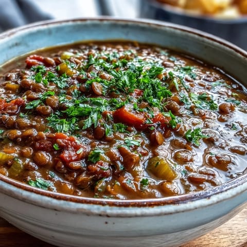 Warm French Lentil Stew, a comfort food classic bursting with savory herbs and vegetables.