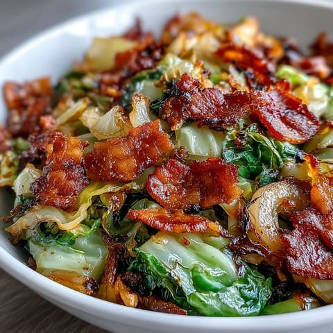 Golden fried cabbage with savory bacon, a perfect easy weeknight side dish.
