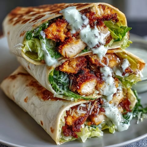 Golden brown crispy chicken Caesar wraps, ready to enjoy.
