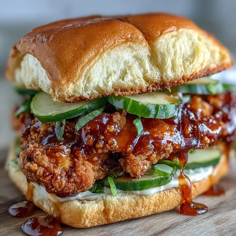 Crispy Hot Honey Chicken Sandwich sizzling with sweet heat and pickles.