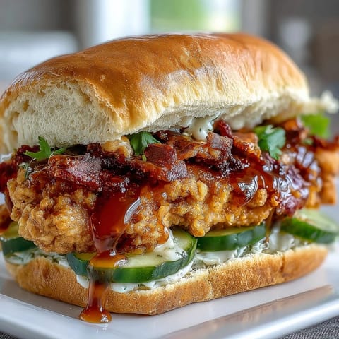 Juicy, golden-brown Hot Honey Chicken Sandwich ready to be devoured.