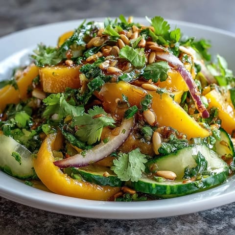 Mango Cucumber Tajín Ribbon Salad: vibrant, tangy ribbons drizzled with lime and spice.