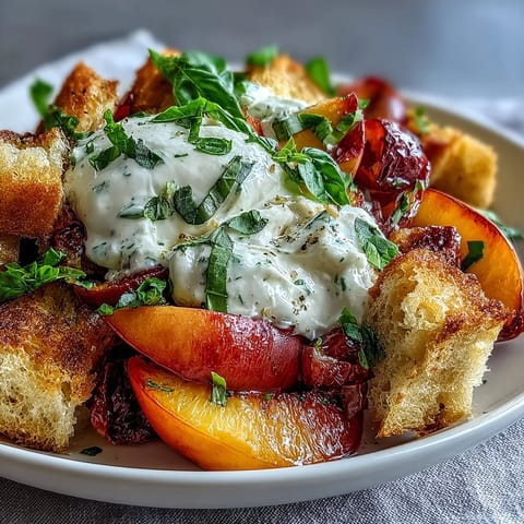 Tomato Peach Panzanella Burrata