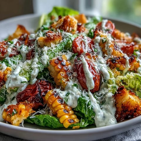 Vibrant Charred Corn Caesar Salad, perfect for a fresh summer meal.