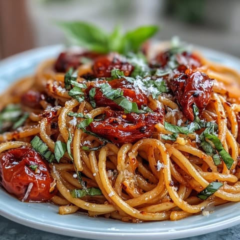 Creamy Chili Crisp Tomato Butter Pasta served hot, glistening with rich sauce and herbs.