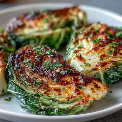 Golden roasted Garlic Parmesan Cabbage Steaks, a savory vegetarian side dish.