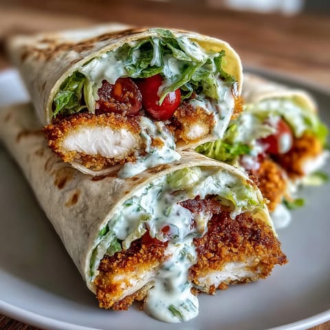 Golden crispy corn chicken wraps stuffed with fresh Caesar salad.