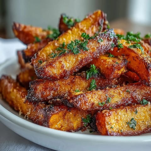Oven-roasted butternut squash fries, coated in Parmesan, ready for dipping.