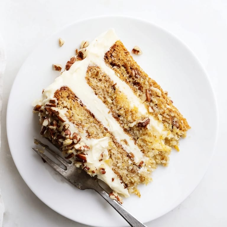 Generously frosted Hummingbird Cake with cream cheese icing and pecan garnish, ready to serve for a crowd.