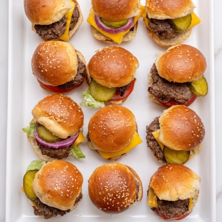 Two delicious sliders topped with sesame seeds are served alongside fries and a creamy dipping sauce on a rustic table.