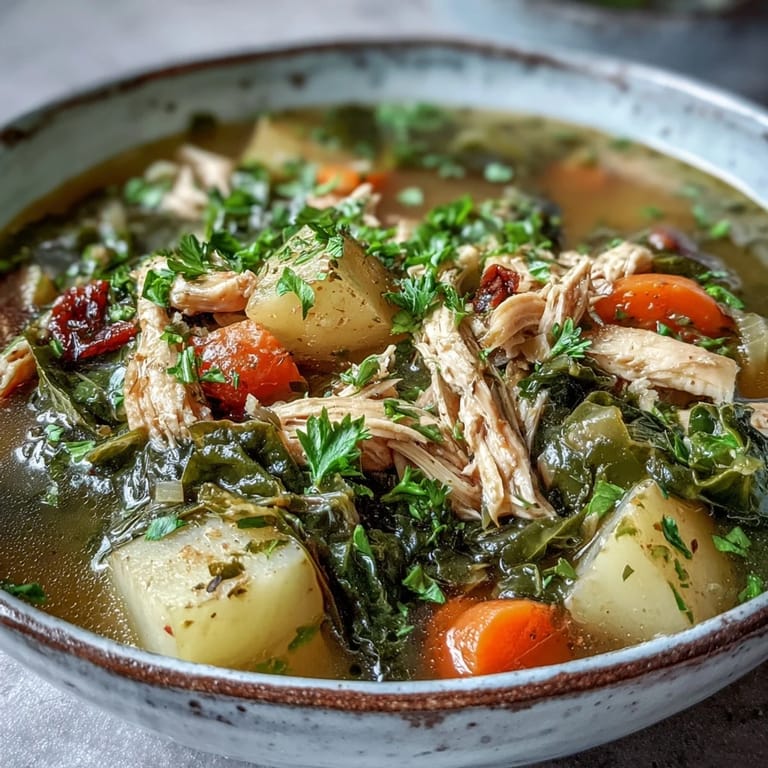 Comforting Collard Greens Chicken and Vegetable Soup, perfect for a cozy dinner.