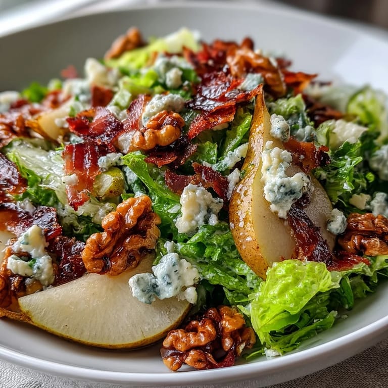 Elegant Frisée, Pear, Blue Cheese, and Crispy Prosciutto Salad ready for a light, satisfying lunch.