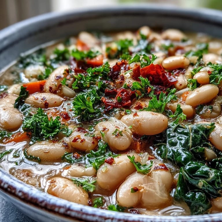 Taste this flavorful Mediterranean White Bean Stew, rich with spices and tender beans, ready to serve.