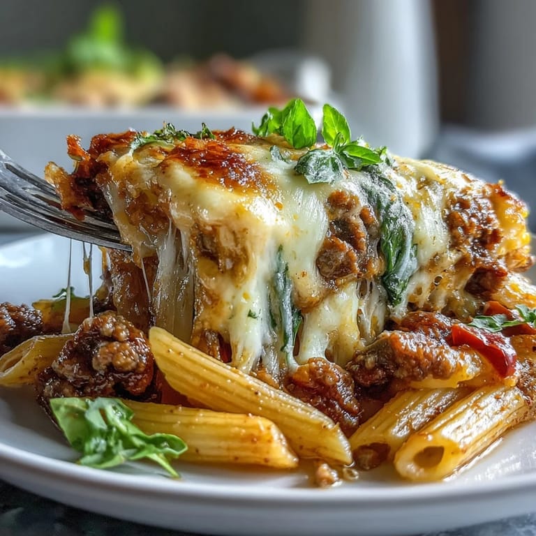 Comforting Italian beef pasta bake, perfect for a satisfying weeknight meal.