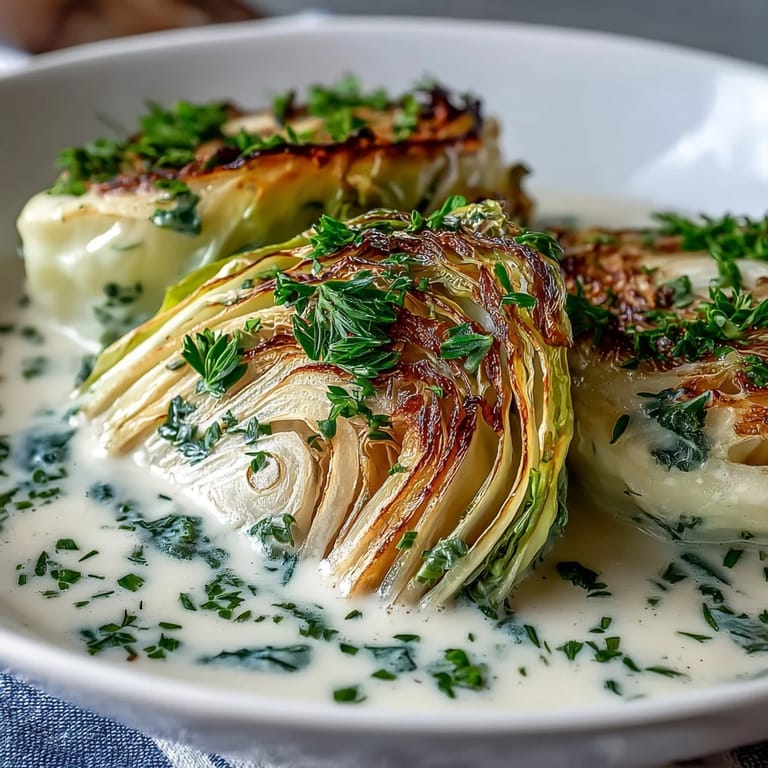Savory herby cabbage served in a shallow bowl, garnished with extra Parmesan and herbs.