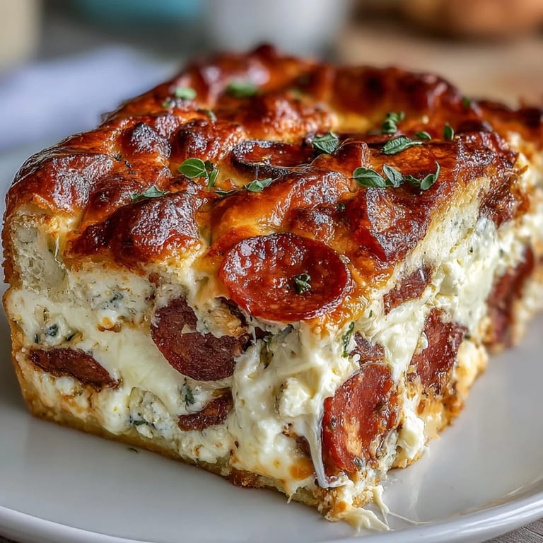 A festive Italian Easter Pie with ricotta and salami, its flaky crust revealing a savory blend of cheeses and cured meats.