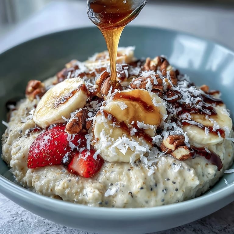 A close-up of Healthy Easy Overnight Oats with Strawberry and Chia, showcasing a vibrant mix of oats, chia, and fresh strawberry slices, perfect for meal prep.