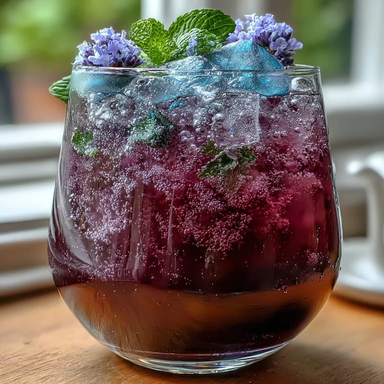 Chilled lavender lemonade with fresh mint leaves, served over ice and ready to refresh.