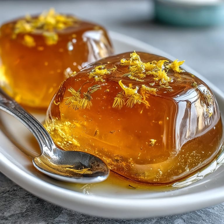 Vibrant Dandelion Jelly with Fresh Lemon and Honey: a delicate, sun-kissed preserve with gentle floral aroma, zesty tang, and golden honey undertones.