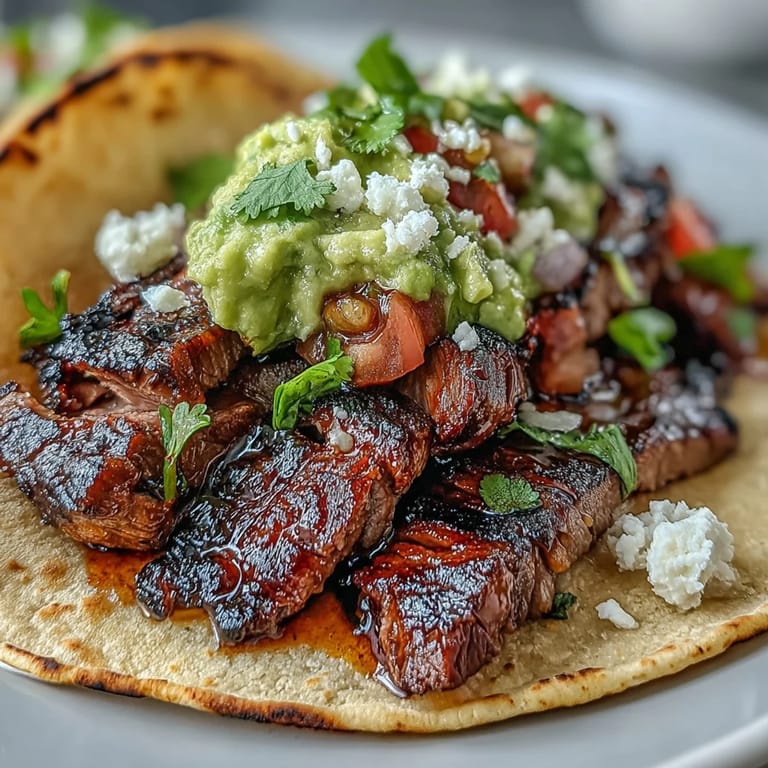 Interactive taco bar setup with sizzling carne asada, fresh guacamole, salsa, and queso fresco for a vibrant Cinco de Mayo celebration.  