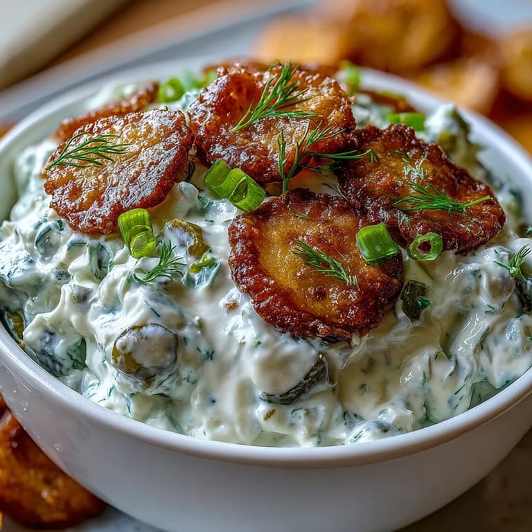 Delicious fried pickle dip, party appetizer loaded with pickles and ranch.