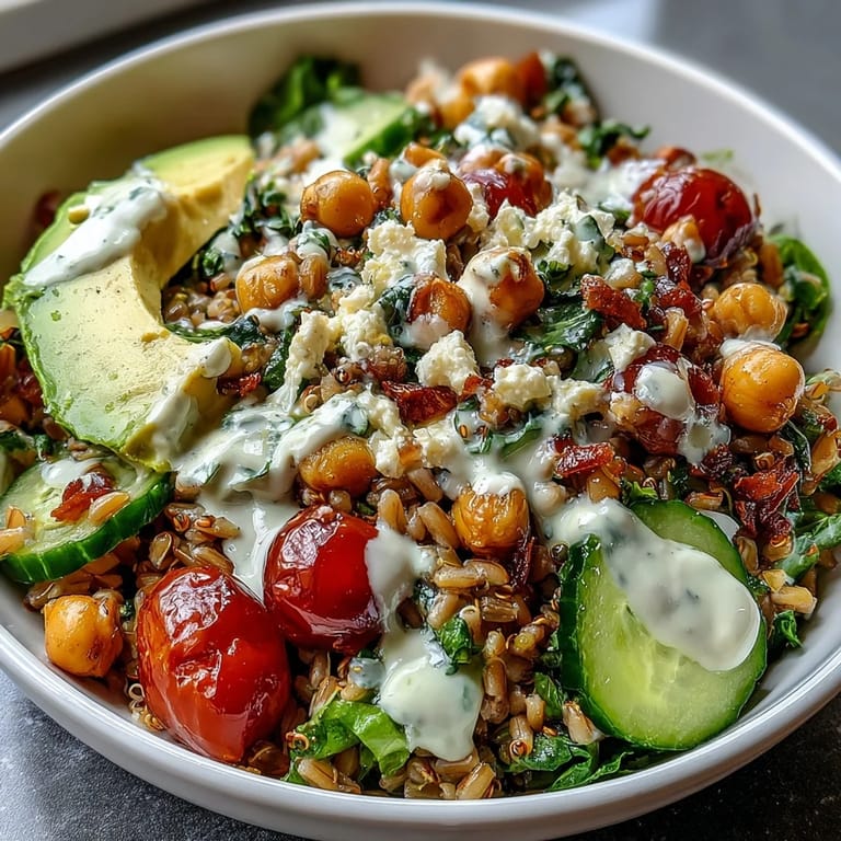 A colorful Ancient Grains Bowl with creamy avocado, perfect for dinner.