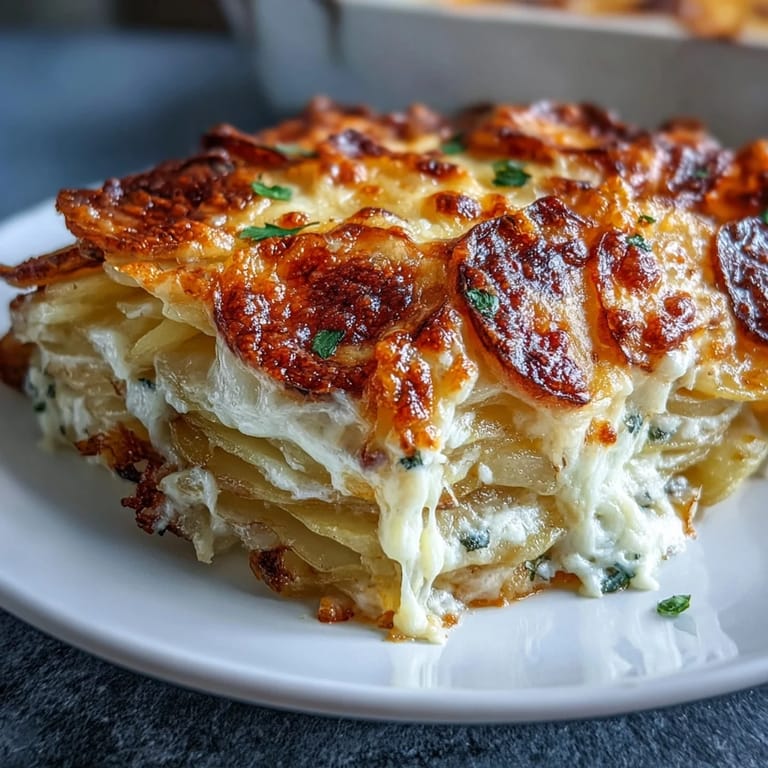 Tender, savory Light Dauphinois Potato Gratin with a perfectly baked crust.