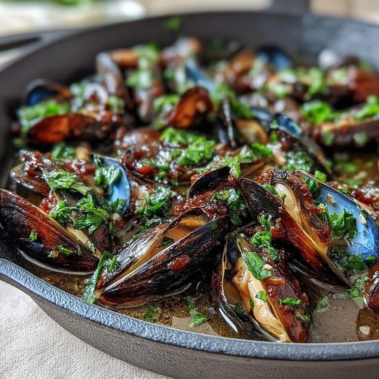 A steaming bowl of tender garlic butter mussels, ready to be enjoyed with lemon.