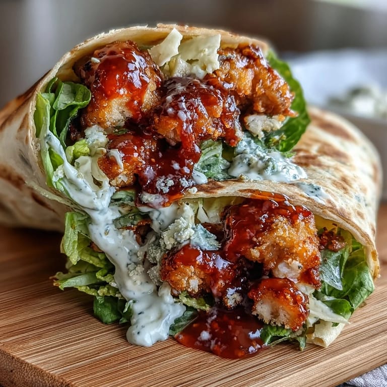 Juicy Crispy Chicken Buldak Caesar Wrap, a delicious fusion of flavors packed tight.