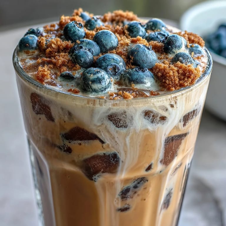 Enjoy this easy blueberry muffin iced coffee and creamy cold foam treat.