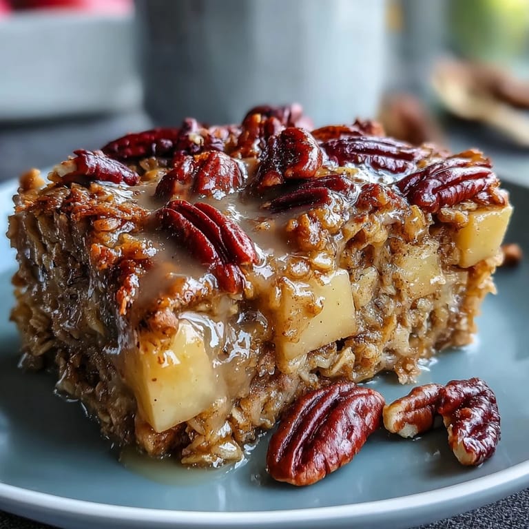 Delicious breakfast bake: Maple Pecan Apple Oatmeal ready for a sweet morning.