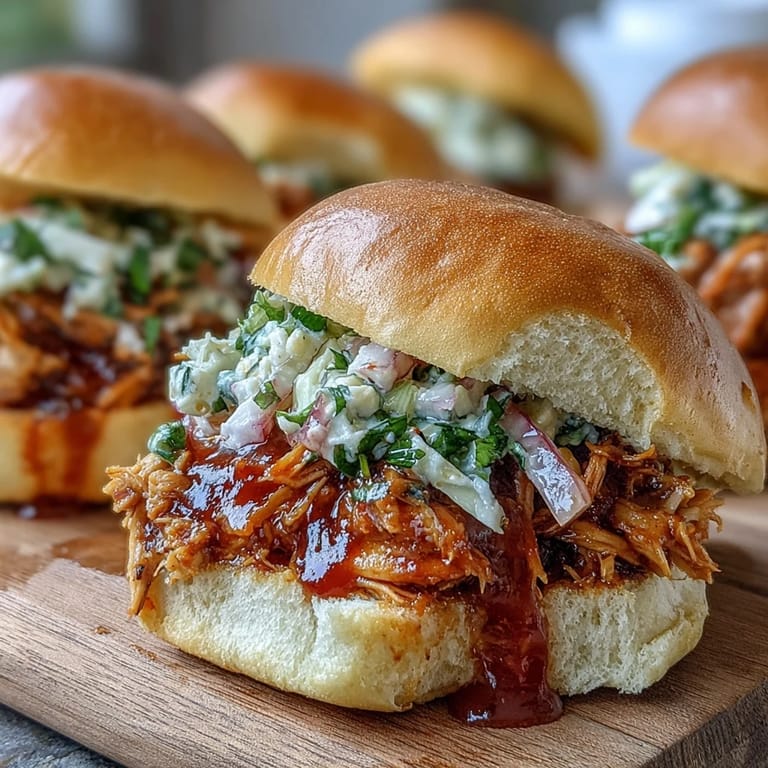 Savory Apple BBQ Chicken Mini Sandwiches, a flavorful party appetizer on soft buns.