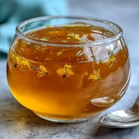 Dandelion Jelly with Fresh Lemon and Honey: a golden spread with floral notes, bright citrus zest, and wildflower sweetness. Perfect for morning toast.