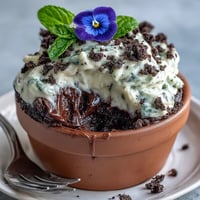 Flower pot brownies topped with Oreo dirt and edible flowers in mini clay pots.