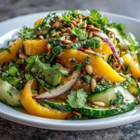 Mango Cucumber Tajín Ribbon Salad: vibrant, tangy ribbons drizzled with lime and spice.