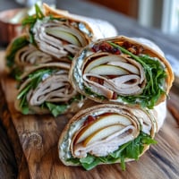 Pear Turkey Cheddar Wraps with ripe pear, sharp cheddar, and turkey.